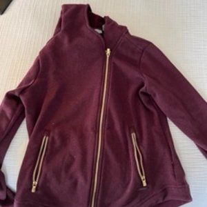 Athleta Fleece Maroon/Purple Hoodie Zip Up Sweatshirt with Asymmetrical Zipper
